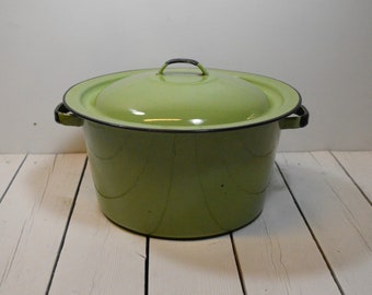 Vintage Sage Green Enamel Pot with Lid