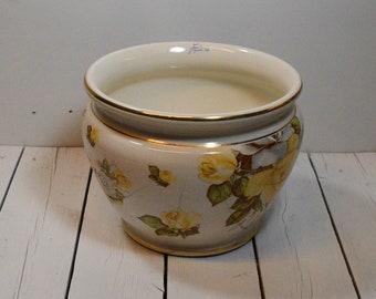 Vintage Facciolini Yellow Rose Flower Pot, Italian Flower Pot