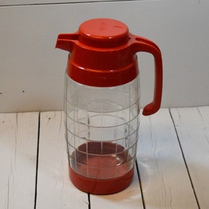 Vintage Glass Red Plastic Serving Pitcher