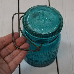 Vintage Avon Turquoise Embossed Glass Canister Jar image 4