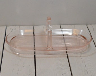 Vintage Light Pink Glass Trinket Jewelry Dish Tray