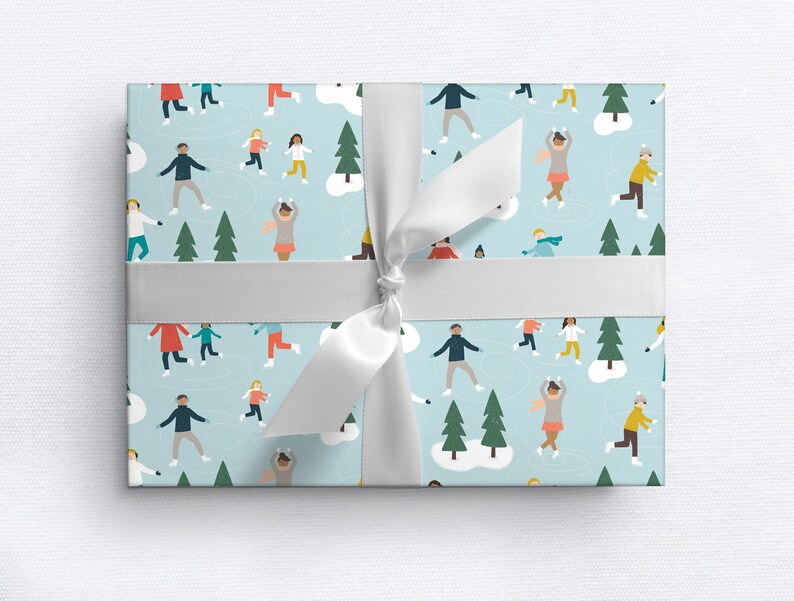 Ice Skating Gift Wrap Holiday Christmas Etsy