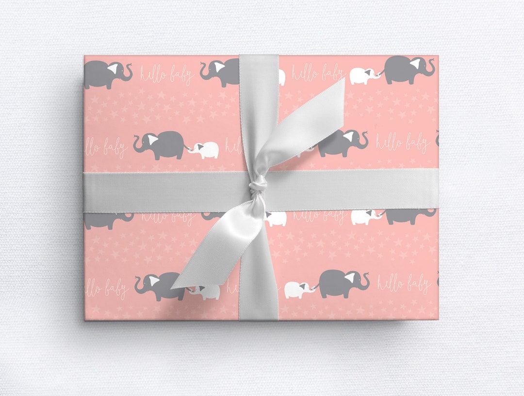 Hello Baby Elephant Gift Wrap Pink New Baby Baby Shower Etsy