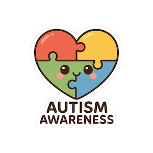 Autism Awareness Kiss-Cut Stickers, Heart Puzzle Pieces Disability Charity Support, Sticker Pack