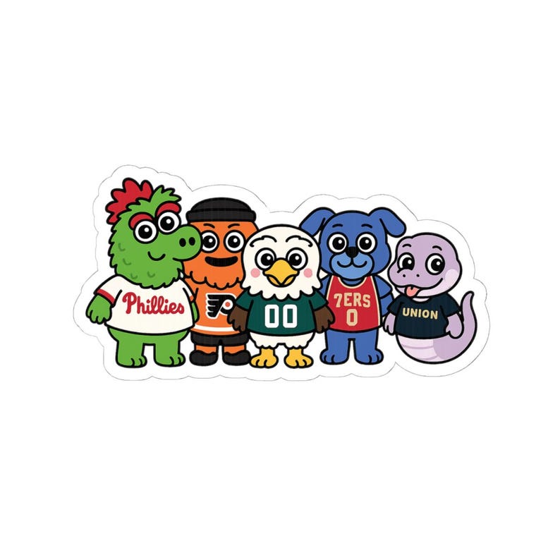 Philadelphia Sports Kiss-Cut Stickers - Phanatic, Gritty, Phang, Swoop & Franklin - Team Pride, Mascot Decals image 10