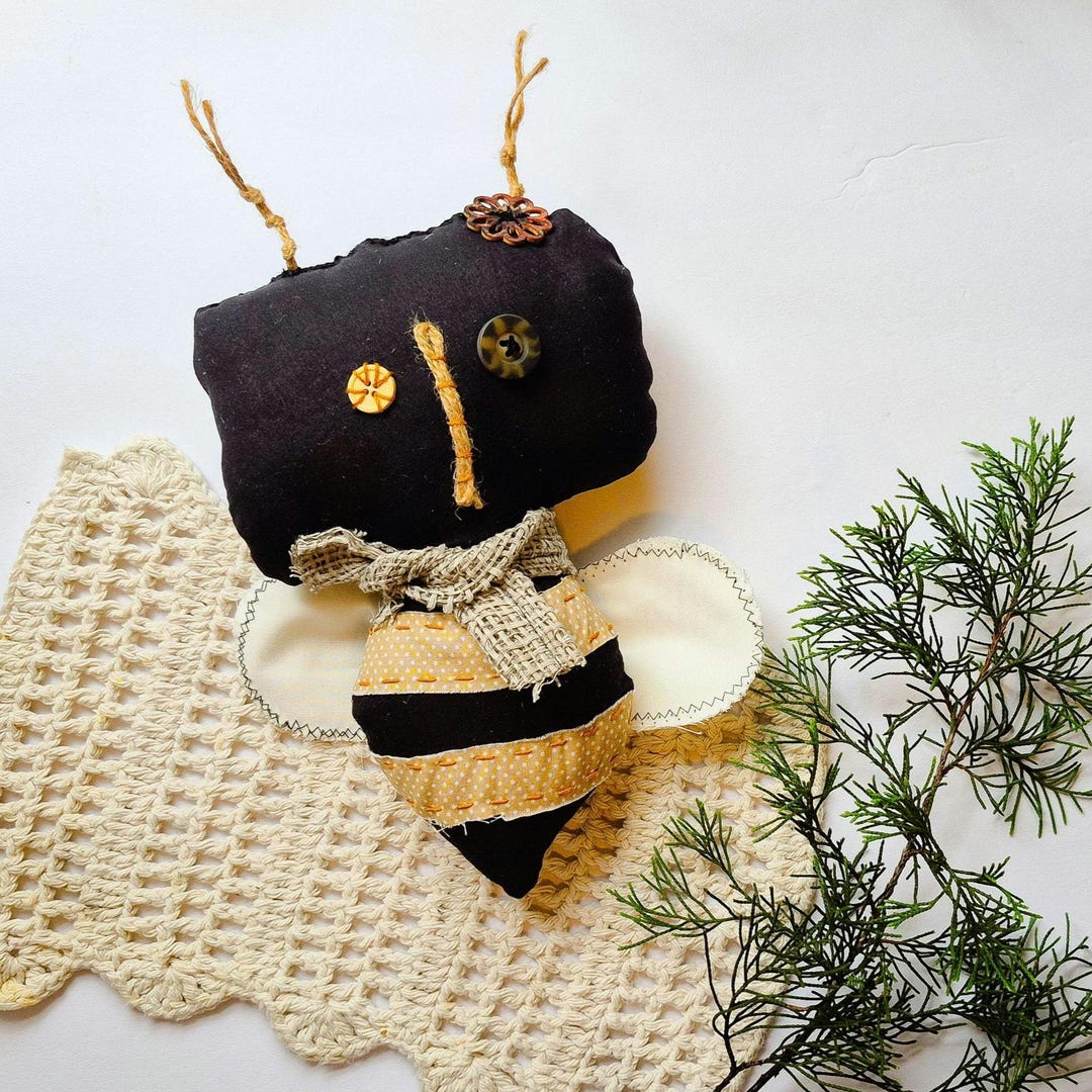 Primitive Bee Handmade Rag Doll, Folk Art Stuffed Animal, Rustic ...