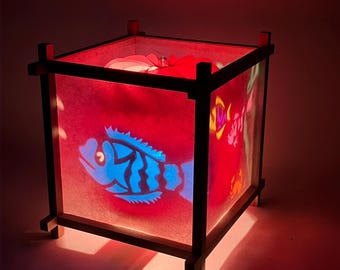 Linterna Harmony de pez azul, lámpara de mesa giratoria, luz nocturna relajante, linternas eléctricas