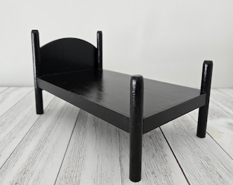 Miniature Wooden Beds for Dolls and Dollhouses in Three Size Options- Featherweight Black