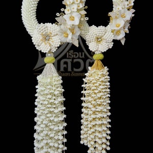 Ghirlanda tailandese bianca 3D,ghirlanda di fiori fatta a mano per matrimonio,ghirlanda di Buddha,arredamento tailandese vintage,decorazione floreale da parete,ghirlanda di fiori appesa