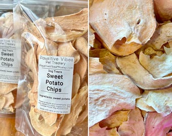 Sweet Potato Chips Dog Treats * single ingredient * human grade * all natural * dehydrated *