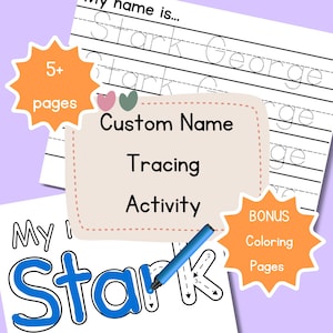 Folhas de prática de rastreamento de nome personalizado | Folhas de trabalho de atividades para impressão, feitas sob encomenda, rastreamento de letras e linhas, materiais para impressão personalizados