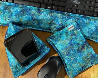 Plush Office Desk Set: Hot Cold Therapy Wrist Rests, Phone Stand (Gift Set)