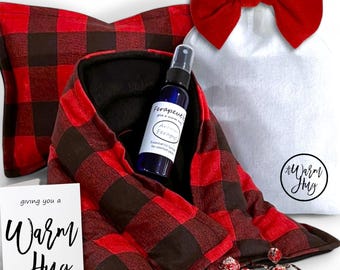 Christmas a Warm Hug Gift Set: Holiday Comfort Care Package, Cozy Heat Pads in Cotton Drawstring Bag with Bow, Relaxation Gift for Her Him