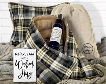 Father's Day Gift for Dad, Birthday Present – Microwave Neck Wrap & Heat Pack Set with Relax Spray, a Warm Hug Feel Good Care Package