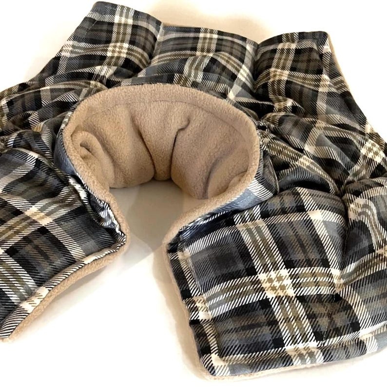 Almohada térmica para hombros y cuello, paquete de calor para microondas, arroz y semillas de lino, lavanda a base de hierbas o sin aroma, a base de hierbas imagen 5