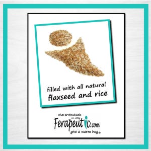 Graphic of rice and flax seed used for filling of all natural heat pad neck wrap