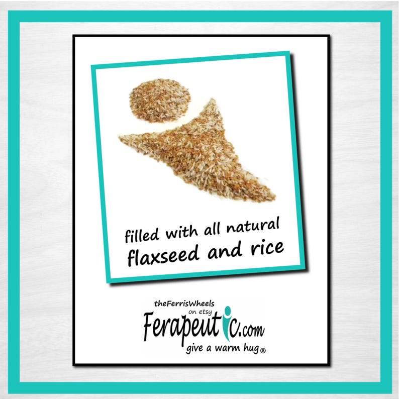 Graphic of rice and flax seed used for filling of all natural heat pad neck wrap