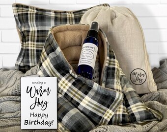 Cozy Happy Birthday Present, Him or Her, Husband Dad Birthday Hug, Heat Up Soothing Microwavable Packs, Personalized Warm Hug Card