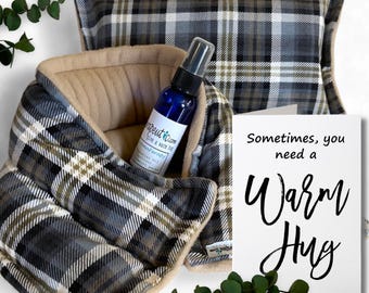 Give a HUG Gift Set for Him or Her, A Warm Hug Microwavable Heating Pad or Cold Pack, Unique Gift Box