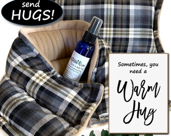 Give a HUG Gift Set for Him or Her, A Warm Hug Microwavable Heating Pad or Cold Pack, Unique Gift Box