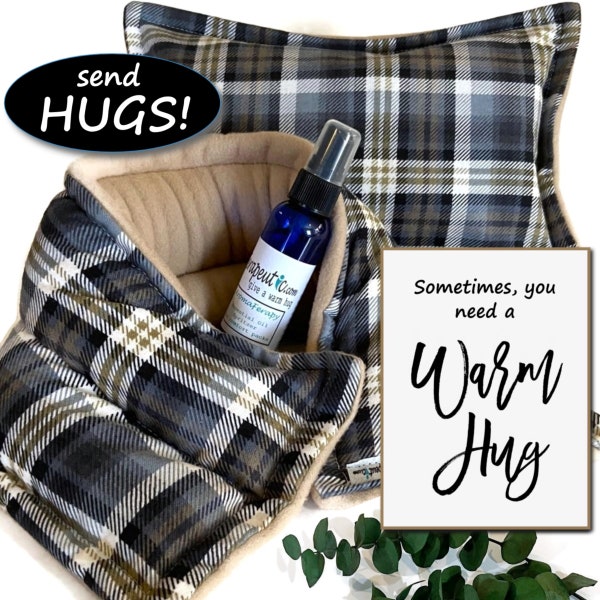 Give a HUG Gift Set for Him or Her, A Warm Hug Microwavable Heating Pad or Cold Pack, Unique Gift Box