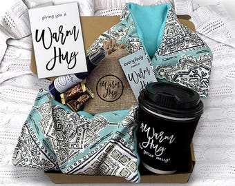 A Warm Hug Gift Box, Birthday, Sympathy, Get Well, Any Occasion  Microwave Heat Pads, Coffee Cup Sleeve, Essential Oil Spray, Magnet