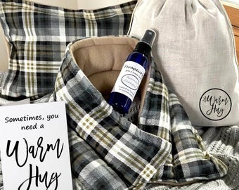 Give a HUG Gift Set for Him or Her, A Warm Hug Microwavable Heating Pad or Cold Pack, Unique Gift Box