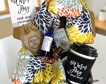 Recovery Care Package, Hug in a Box, Get Well Soon, Chemo Cancer Gift Basket, Feel Better Hot Cold Packs