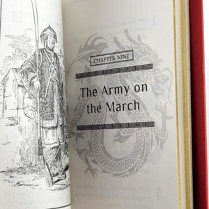 May include: A black and white illustration of a man in a traditional Chinese outfit standing next to a wall. The text "Chapter Nine The Army on the March" is printed on the page.