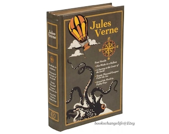 JULES VERNE 4 Novels: Twenty Thousand Leagues Under the Sea, Around the World in Eighty Days, +2 Leather Bound Deluxe edition Classic Book