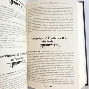 Puede incluir: Una p&aacute;gina de un libro sobre literatura hist&oacute;rica, con una ilustraci&oacute;n en blanco y negro de una cabeza de fara&oacute;n y el texto "Campa&ntilde;a de Tutmosis II en Sud&aacute;n".