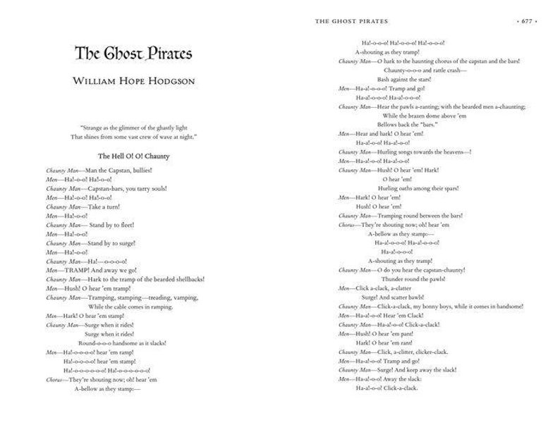May include: A black and white printed page with the text "The Ghost Pirates" and a poem about pirates. The poem is written in a traditional style with dialogue and includes the words "Chaunty Man", "Hal-o-o", "TRAMP", and "Hark".