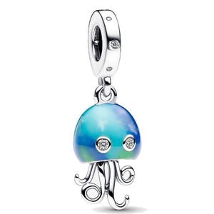 Color Changing Jellyfish Dangle Charm Fit Bracelet Necklace, 925 Sterling Silver, Gift for Her, Birthday gift,