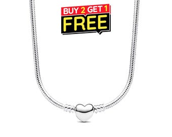 Herz Verschluss Schlange Kette Halskette 17,7 Inch (45 cm), 925 Sterling Silber, Geschenk für Sie, Geburtstagsgeschenk,