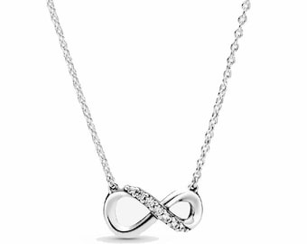 Collar de infinito brillante, plata de ley 925, regalo para ella, regalo de cumpleaños,