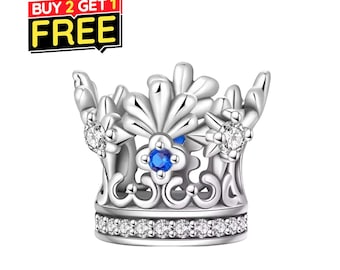 Royal Blue Crown Charm Fit Bracelet Necklace, 925 Sterling Silver, Gift for Her, Birthday gift,