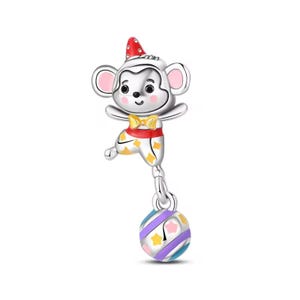 Circus Mouse Charm, Cute Colorful Pendant, 925 Sterling Silver, Gift for Her, Fit Pandora, DYI,