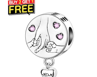 Ciondolo "Mamma e bambino che si tengono per mano" adatto per braccialetti e collane, in argento sterling 925, regalo per lei, regalo di compleanno.