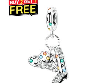 Ciondolo pendente a forma di cappello da cowboy western, adatto per bracciale e collana, argento sterling 925, regalo per lei, regalo di compleanno.