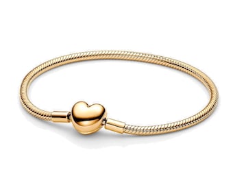 Heart Clasp Snake Chain Bracelet Size: 19cm, 7.5in(19cm), 925 Sterling Silver, Gift for Her, Birthday gift,