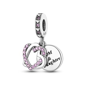 Mom Daughter Dangle Charm For Pandora Bracelet Necklace, 925 Sterling Silver, Gift for Her, Birthday gift,