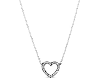 Open Heart Necklace, 925 Sterling Silver, Gift for Her, Birthday gift,