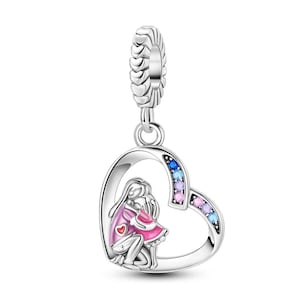 Cute Mother Child Dangle Charm Fit Pandora Bracelet Necklace, 925 Sterling Silver, Gift for Her, Birthday gift,