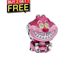 Alice in Wonderland Cheshire Cat bedelarmband ketting, 925 sterlingzilver, cadeau voor haar, verjaardagscadeau,