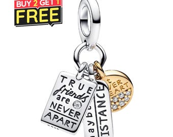 Friendship Triple Dangle Charm Fit Bracelet Necklace, 925 Sterling Silver, Gift for Her, Birthday gift, European Style Charm, Dyı