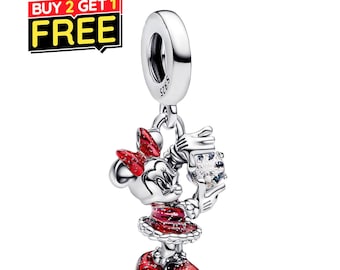 Minnie Mouse Snowflake Dangle Charm Fit Bracelet Necklace, 925 Sterling Silver, Gift for Her, Birthday gift,