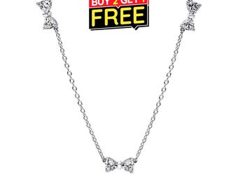 Schleife Station Halskette 45 cm, 925 Sterling Silber, Geschenk für Sie, Geburtstagsgeschenk,