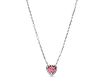 Pink Elevated Heart Necklace, 925 Sterling Silver, Gift for Her, Birthday gift,