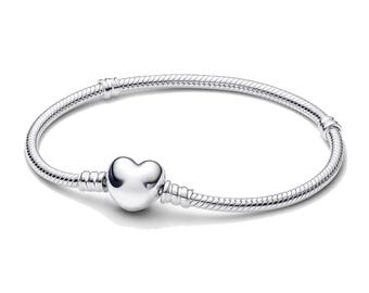 Heart & Snake Chain Bracelet Size: 18cm, 925 Sterling Silver, Gift for Her, Birthday gift,