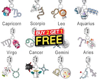 Dierenriem bedel voor armband, 925 sterlingzilveren horoscoop bungelkraal, astrologie sieraden cadeau, gepersonaliseerde sterrenbeeld bedel voor haar